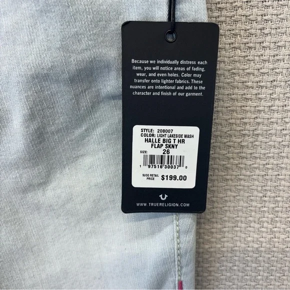 NWT True Religion Halle Jeans Women 26 High Rise Super Skinny Pink Stitching - Picture 6 of 12